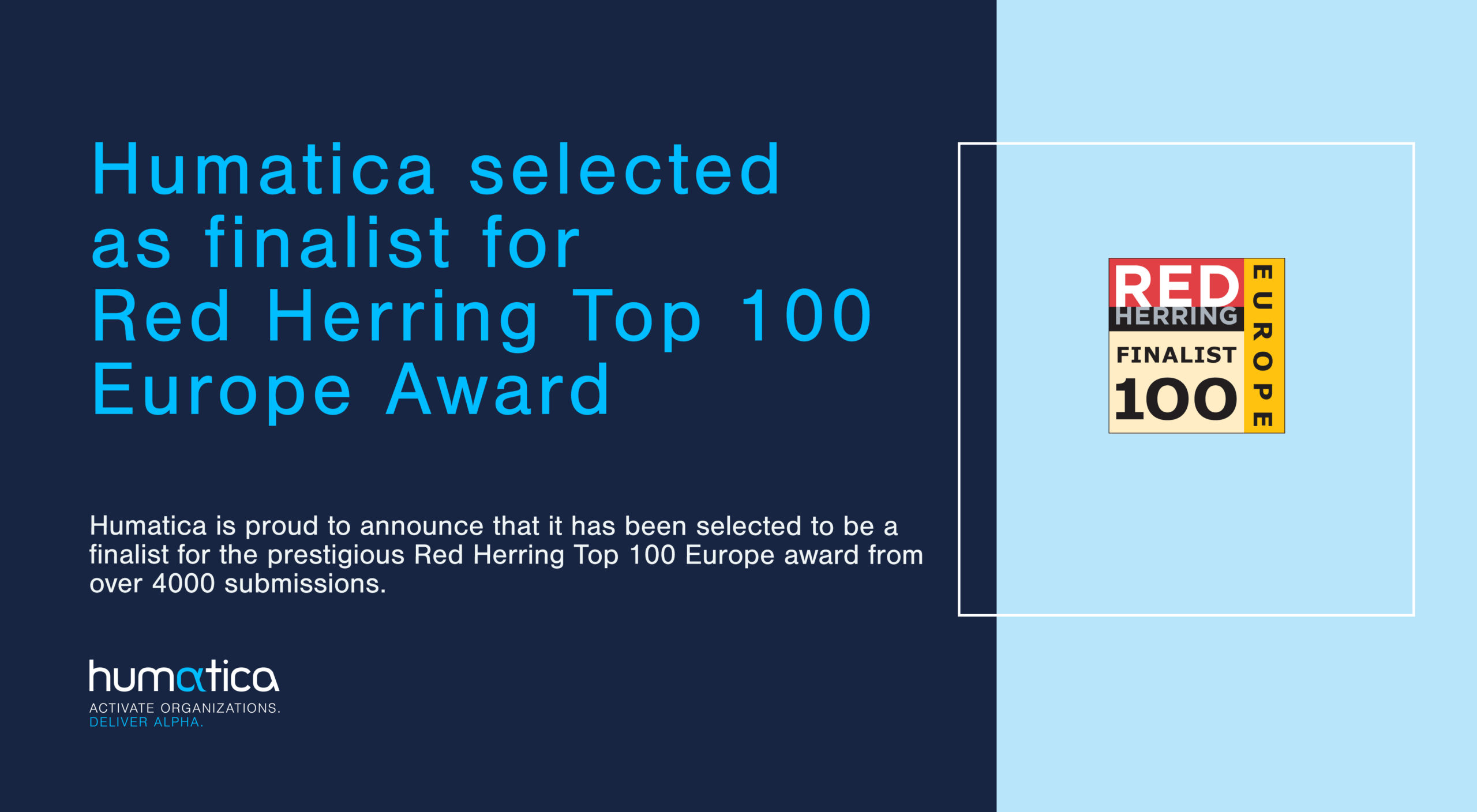 Humatica is proud to be a finalist for the Red Herring Europe 2021 Awards